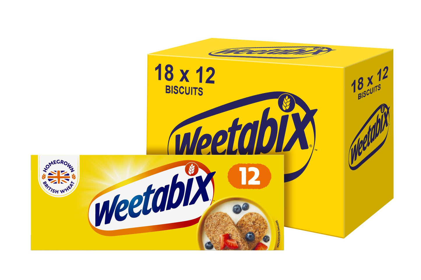 Weetabix, Breakfast, Packed with Fibre, High in Vitamin D, Source of Iron (Pack of 18) 12 Biscuits (215g)