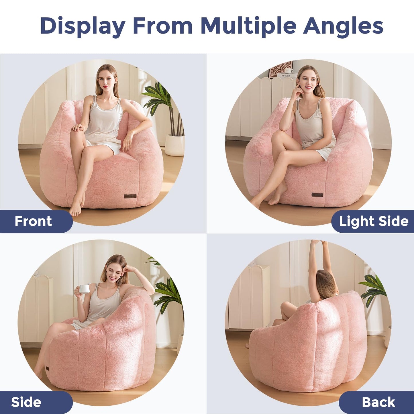 MAXYOYO Bean Bag Chair for Adults or Children, Soft Faux Fur Floor Single with Filling, Comfy Bean Bag Sofa with Back Support, Accent Chair