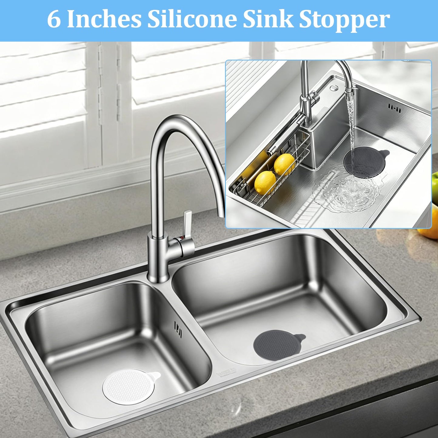 TAIANJI 3 Pack Bath Sink Plug 6 inch, Fits 42-45mm Universal Silicone Plug with Chain