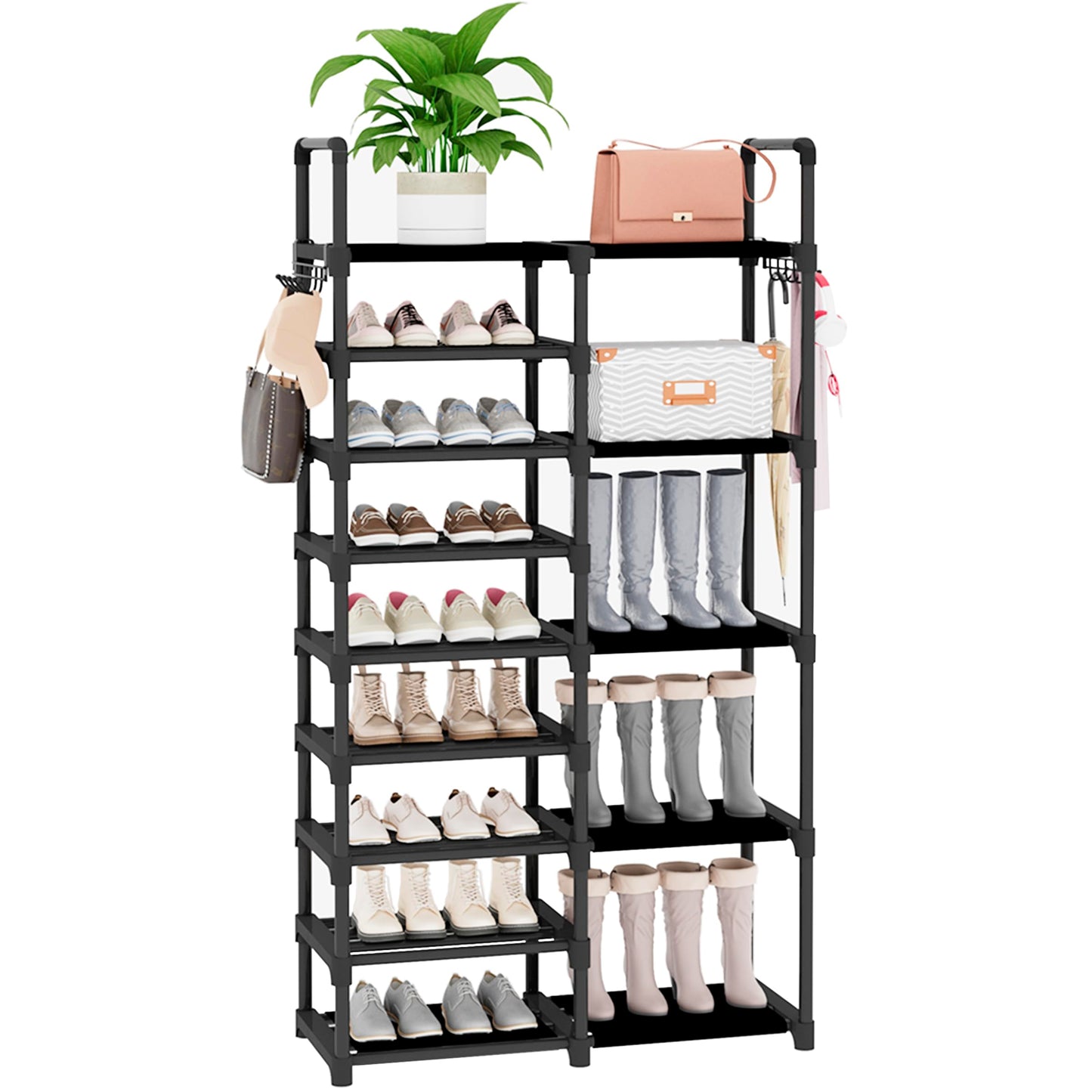 Lxvckly Shoe Rack, 9 Tiers Shoe Storage Organizer, Metal Tall Shoe Shelf Holds 30-32 Pairs, Vertical Shoe & Boot Organizer for Narrow Spaces