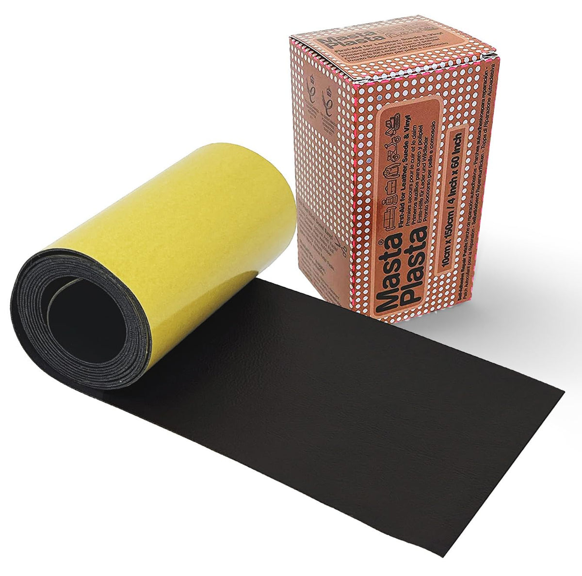MastaPlasta Original Self-Adhesive Leather Repair Patch - Black 150 x 10 cm (60 x 4in). Instant Upholstery-Quality Scratch and Tear Repair for Sofas,
