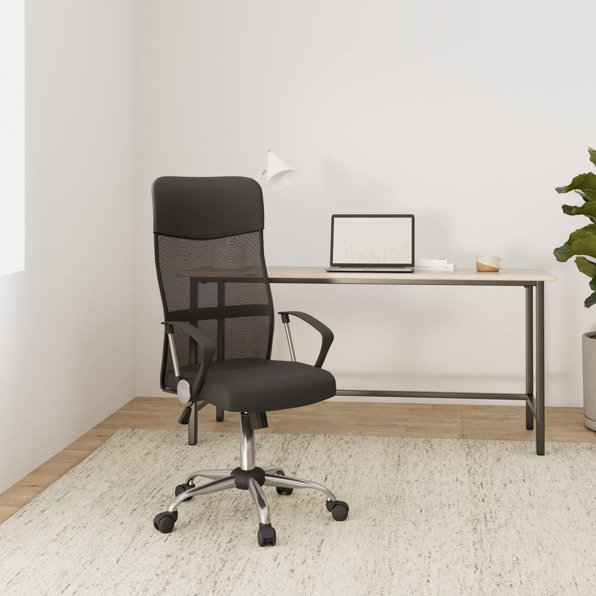 Exofcer Office Chair, High Back Desk Chair, Ergonomic Computer Chair, Height Adjustable, Breathable Padded Seat, Home Mesh Swivel Chair (Black)