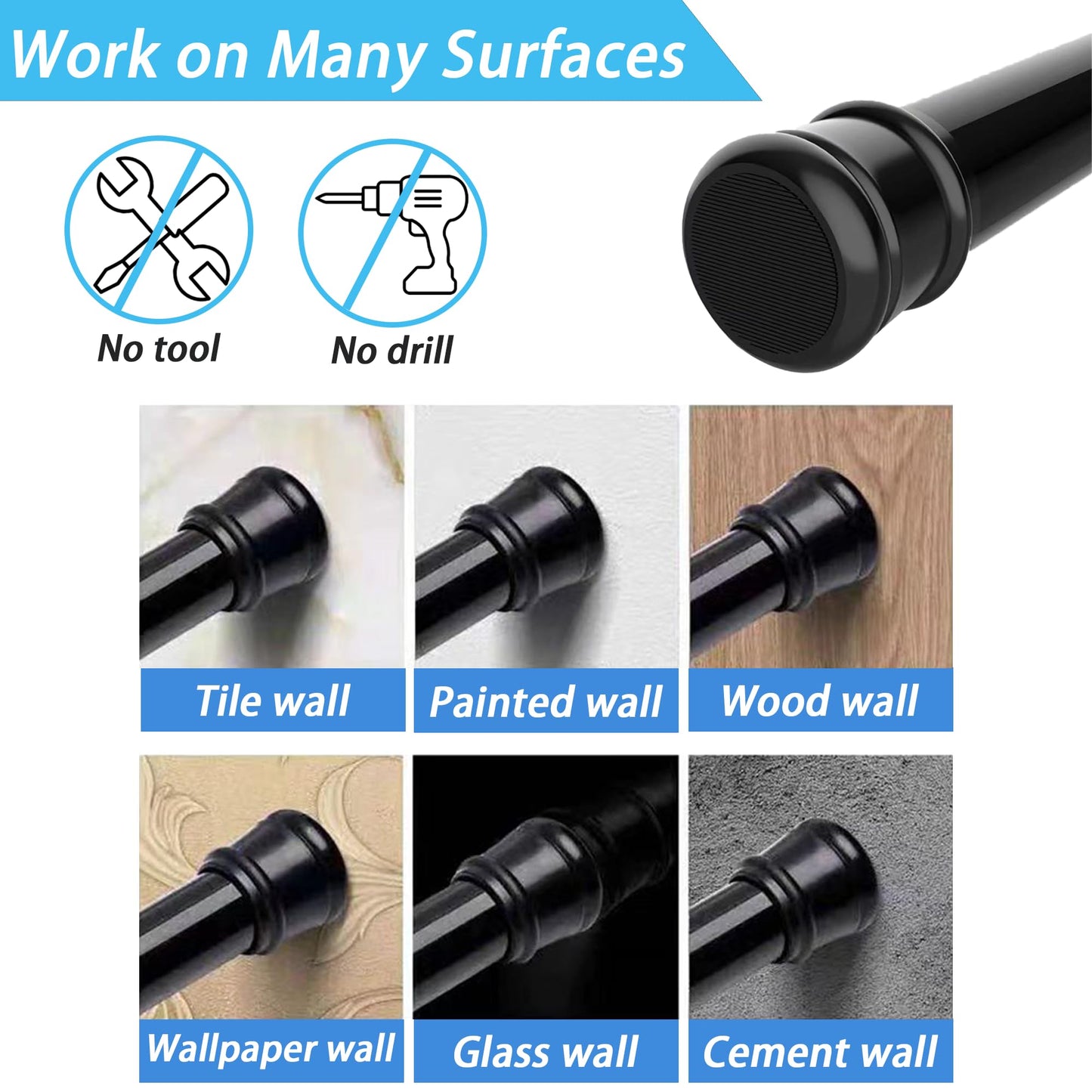 1PC Extendable Curtain Poles for Hanging Clothes Shower Pole Extendable Tension Curtain Pole for Shower Curtain, Windows, Door Curtain, Bathroom