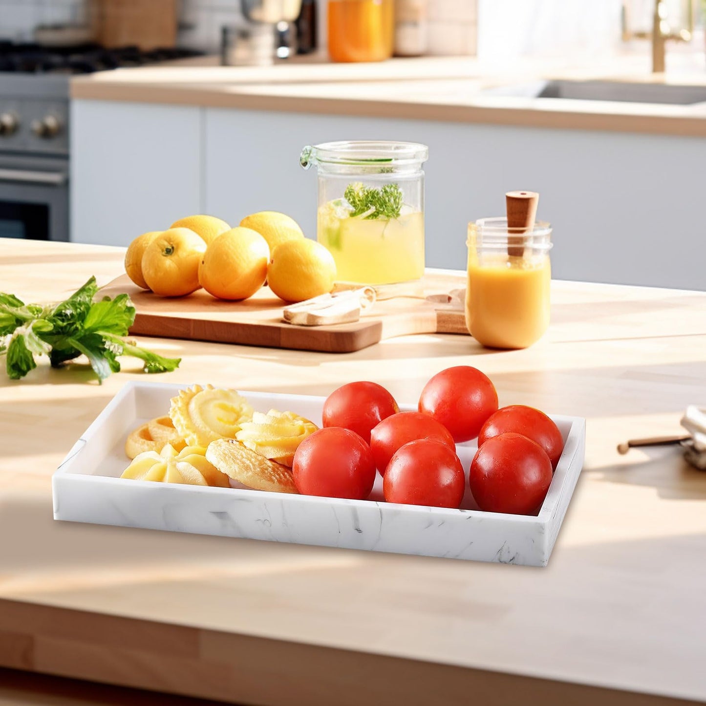 Bathroom Tray Rectangular Silicone Bowl Marble Pattern Storage Tray Jewellery Storage Box Cosmetic Tray Decorative Tray White for Kitchen Pack of 2