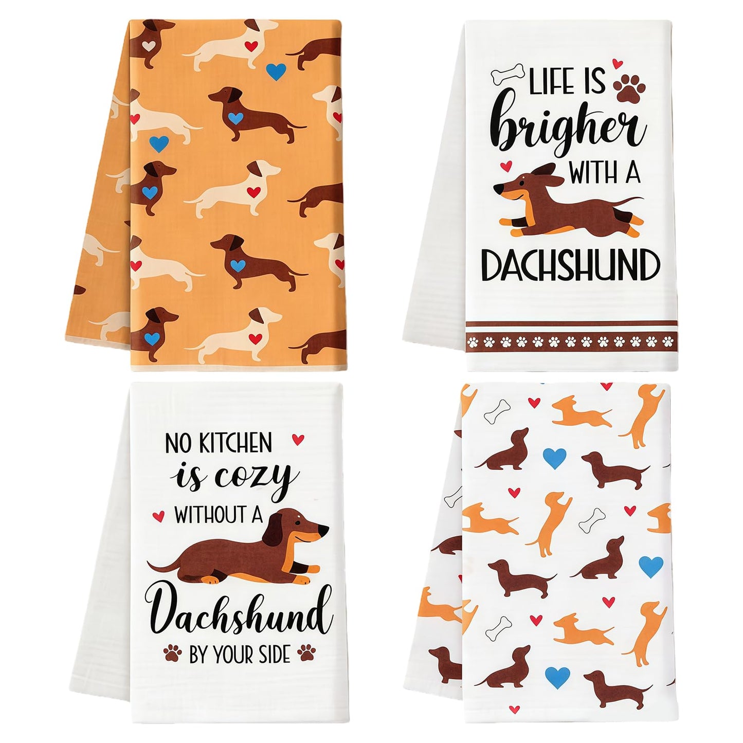 HgaftnK 4 Pack Sausage Dog Gifts Kitchen Tea Towels Set Microfibre Absorbent Dish Cloths with Cute Dachshund Gifts for Women Men Dog Lovers Home