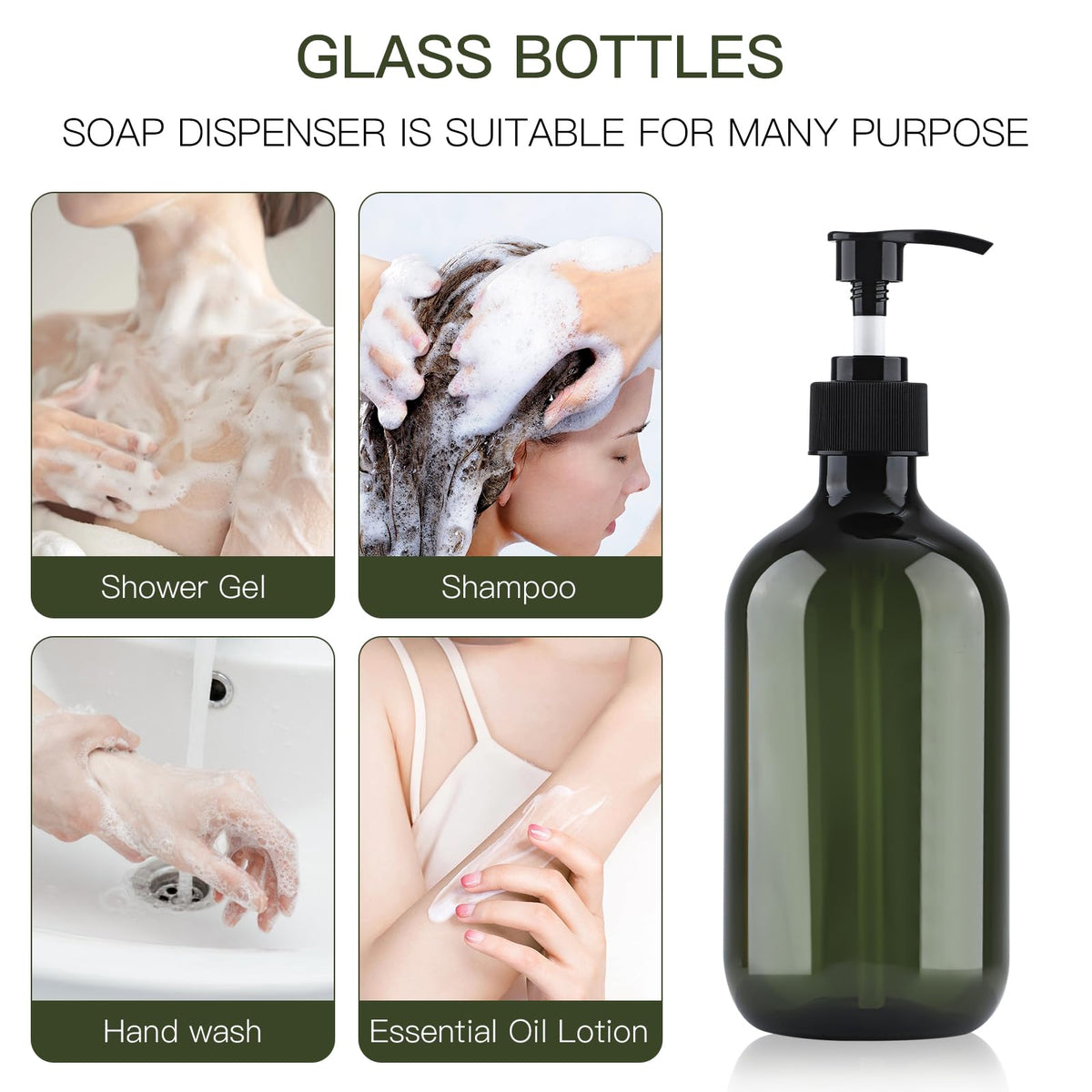 Soap Dispenser with Pump, 2 Pack Empty Refillable Pump Bottle Dispensers 500ml Bathroom Liquid Hand Dish Soap Dispenser Bottles Containers Plastic