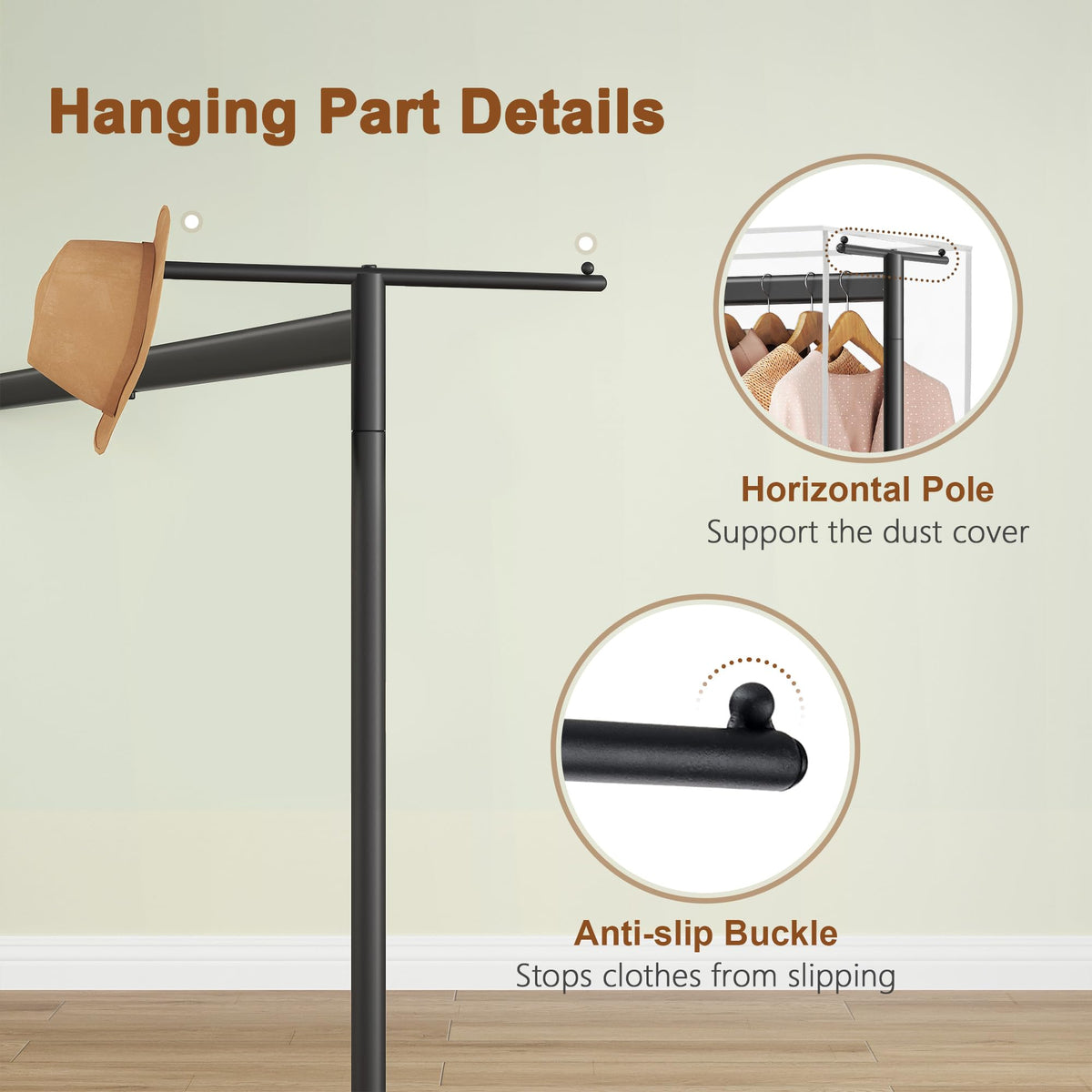 Hoctieon Z Clothes Rack with Cover, Metal Heavy Duty Clothing Rack, Rolling Garment Rack with Wheels, with Dustproof Cover Waterproof Protector