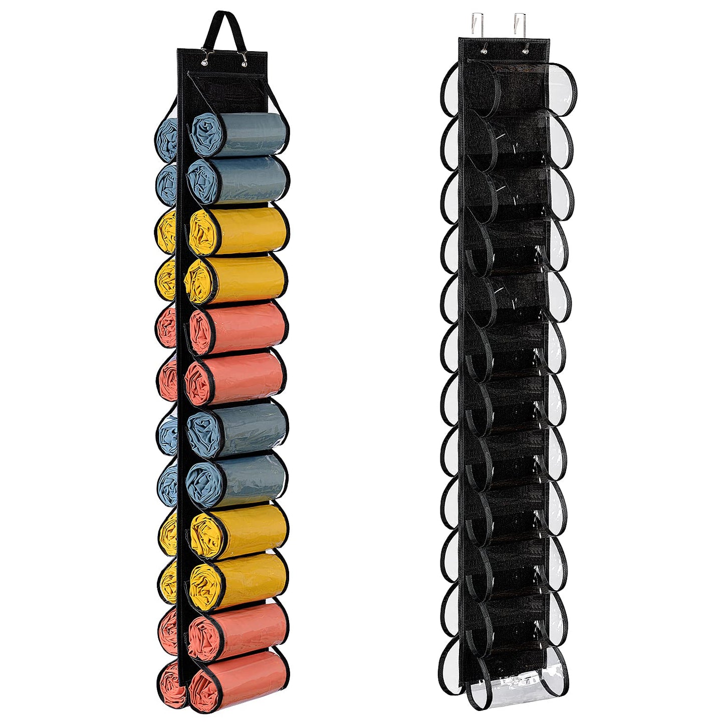 Lirex Hanging Yoga Legging Storage Organizer with 24 Pockets, Foldable Oxford Cloth Hanging Closet Organizer Shirts Jeans Storage Hanger Socks Holder