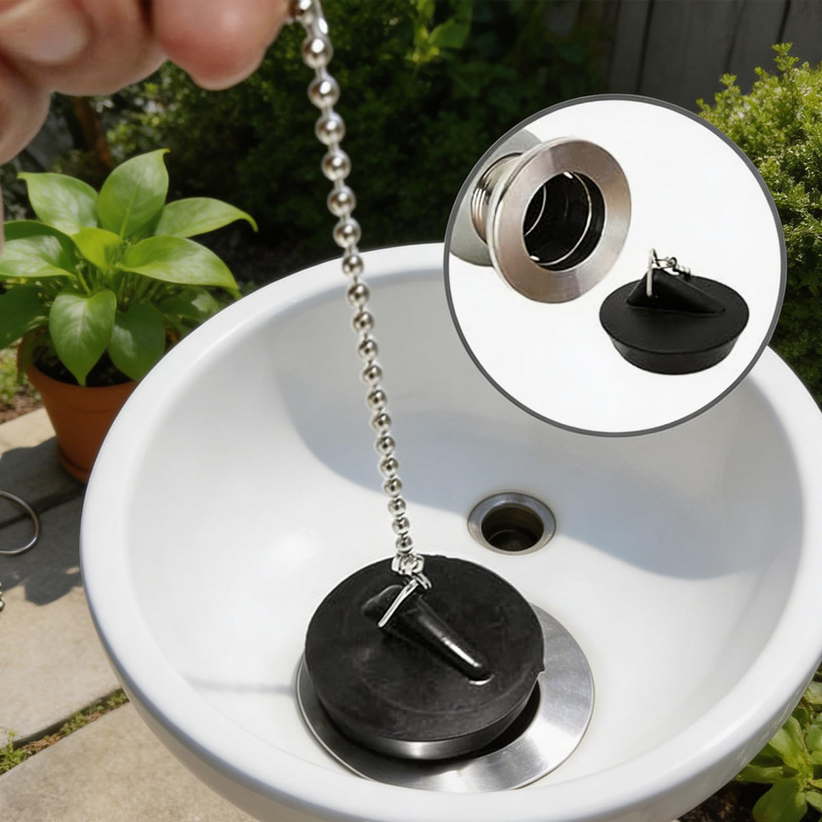 3 PCS Universal Bath Plug and Chain, 4cm/ 1.57in Bath Plug with 40cm/ 15.75in Chain, Black and Sturdy Rubber Sink Plugs