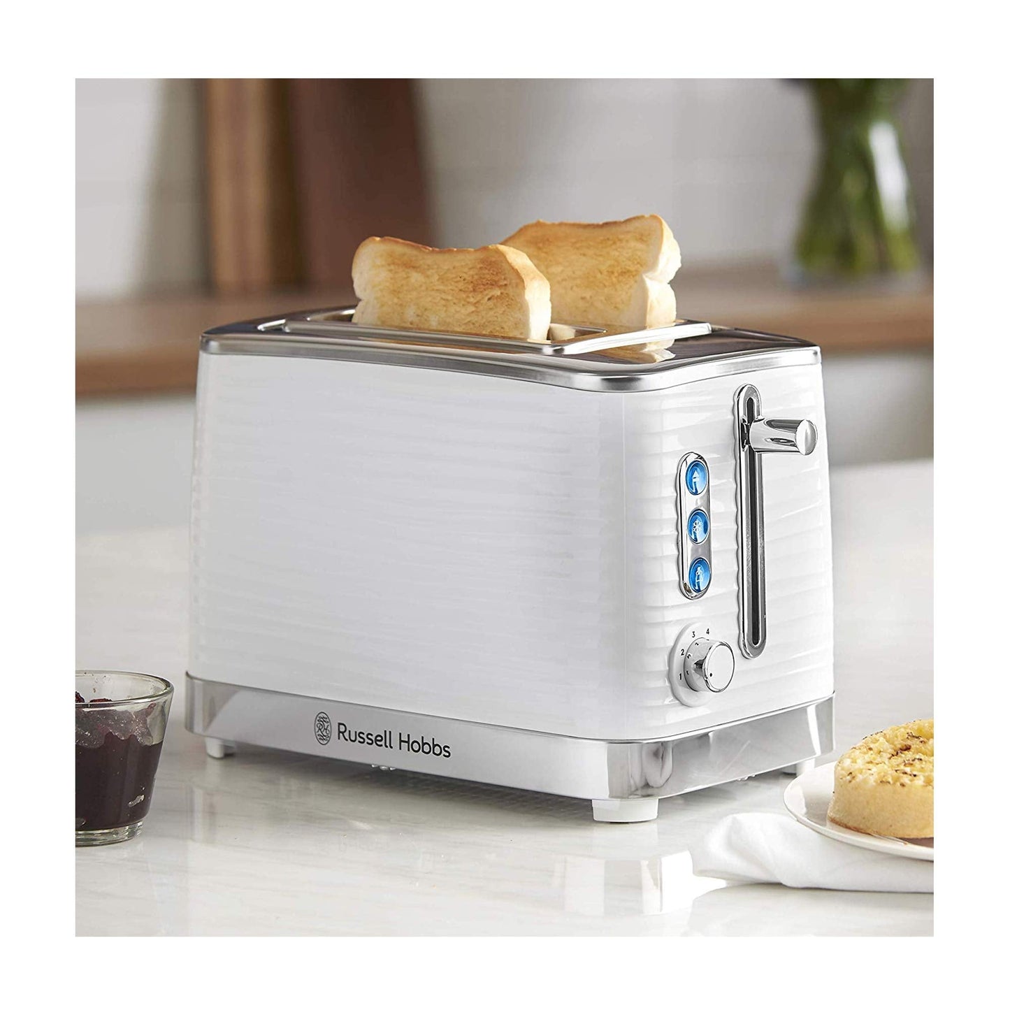 Russell Hobbs Inspire 2 Slice Toaster (Extra wide slots, High lift feature, 6 Browning levels, Frozen/Cancel/Reheat function with Blue LED
