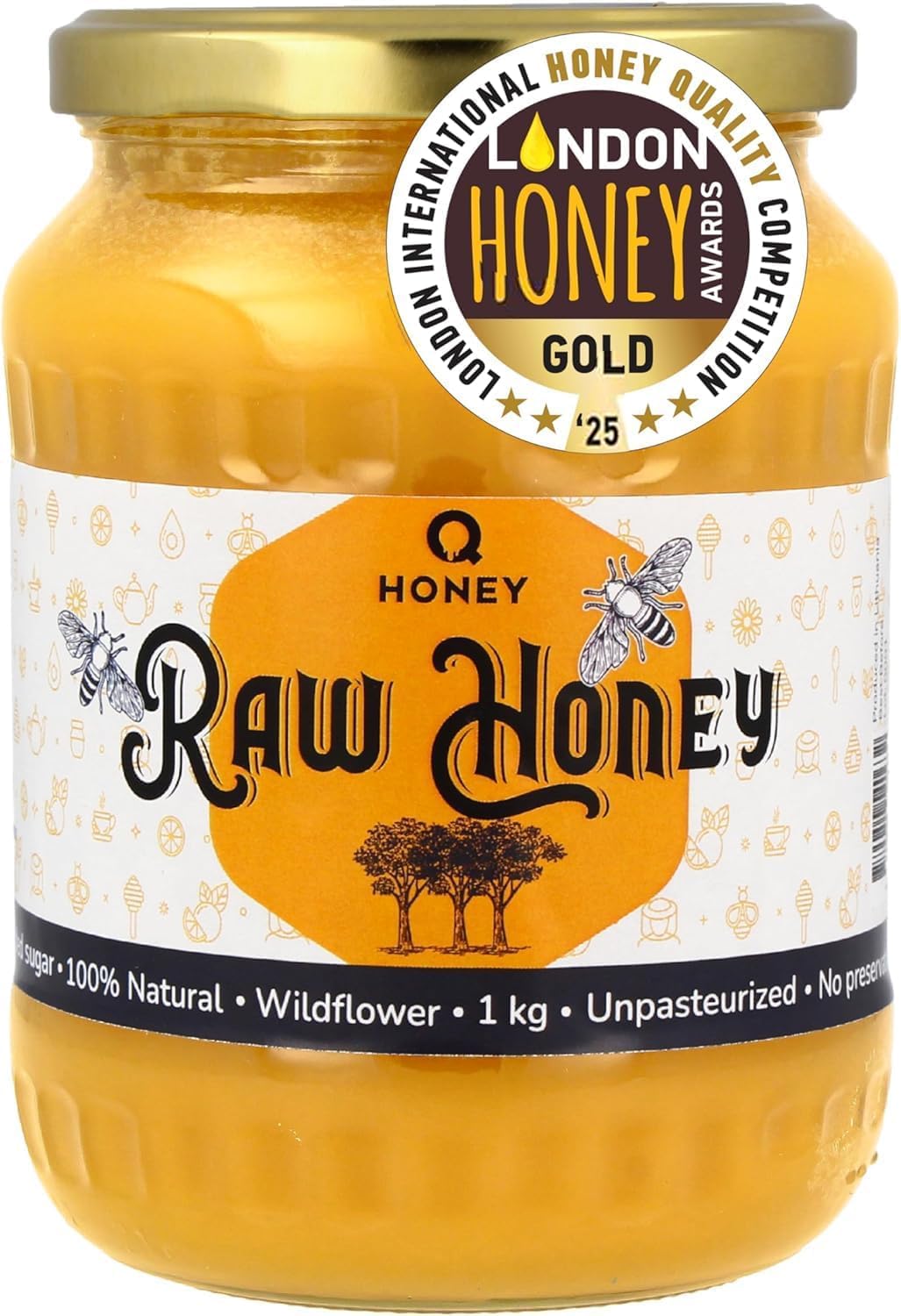 Q Honey, Pure, Raw Honey, Unpasteurised 1kg ? Gold Award Winner of the 2025 London International Honey Quality Competition