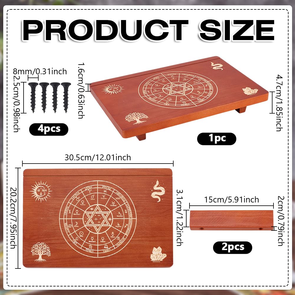 UNICRAFTALE Altar Tables Wooden Small Altar Table 20.3x30.5cm Saddle Brown Meditation Tables Engraved The Twelve Zodiac Rings Tree of Life Pattrns on