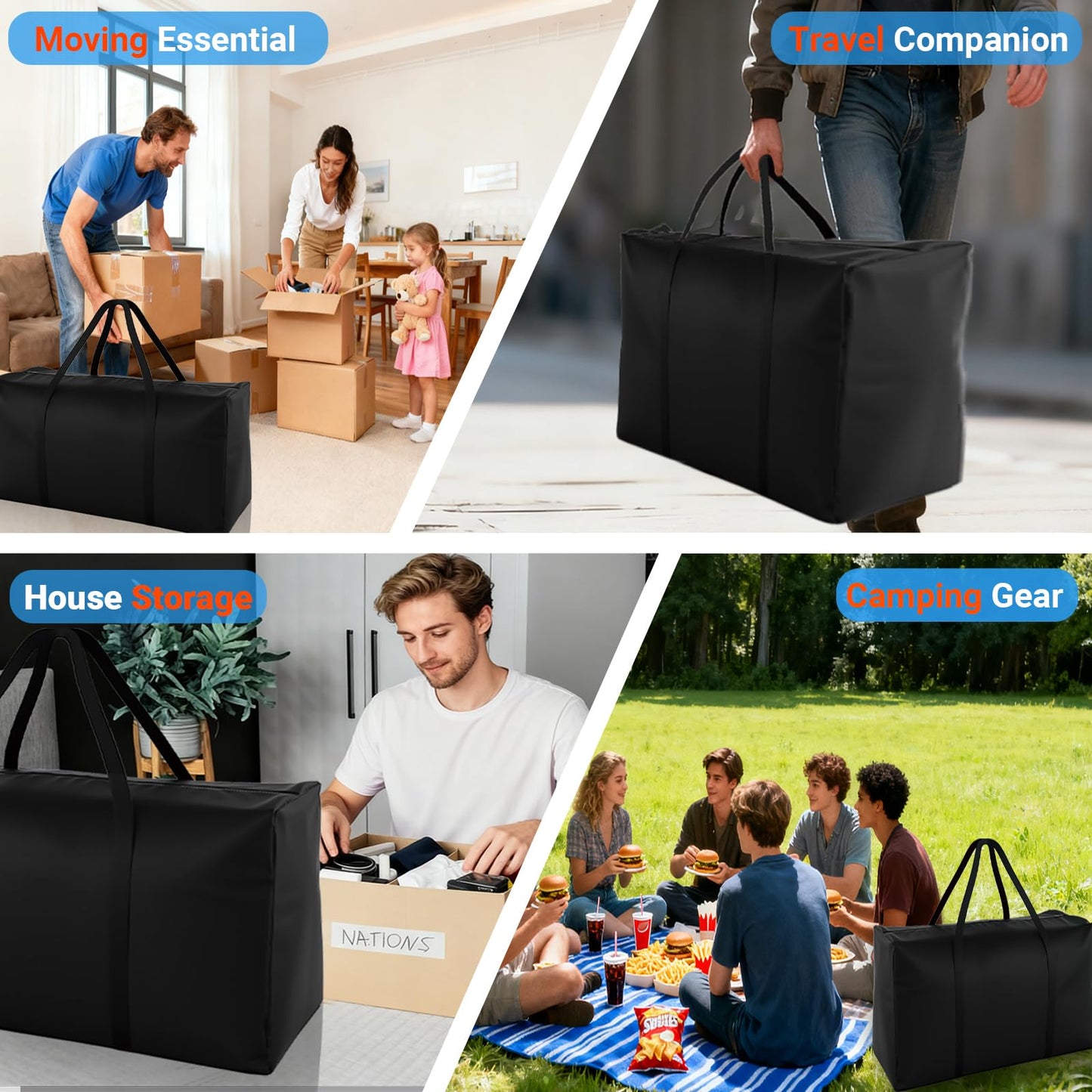 NCEDN 180L Extra Large Waterproof Storage Bags - Upgraded 600D PU Fabric, Dual Zippers, Includes Luggage Tag, Ideal for Moving House