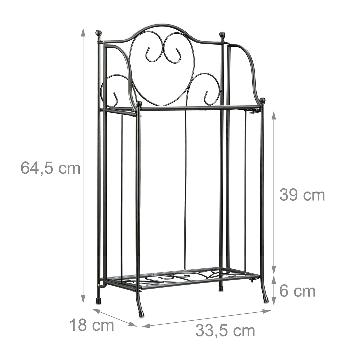 Relaxdays Metal Flower Stand with 2 Tiers, for Potted Plants, Balcony Decor, Outdoor, Freestanding, 64.5 x 33.5 x 18cm, Black