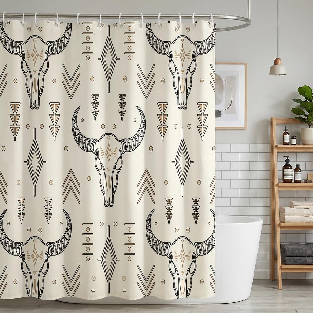 Rohxyzo Boho Western Washable Shower Curtain with Hooks, Polyester Fabric Shower Curtains for Bathroom, Wet Room Shower Curtain 180 x 180