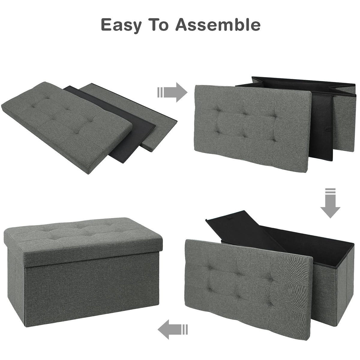 BRIAN & DANY Folding Linen Storage Boxes Footstool Ottoman, Foot Rest Stool, Foldable Seat Bench Footrest - Dark Gray, 76 x 38 x 38 cm