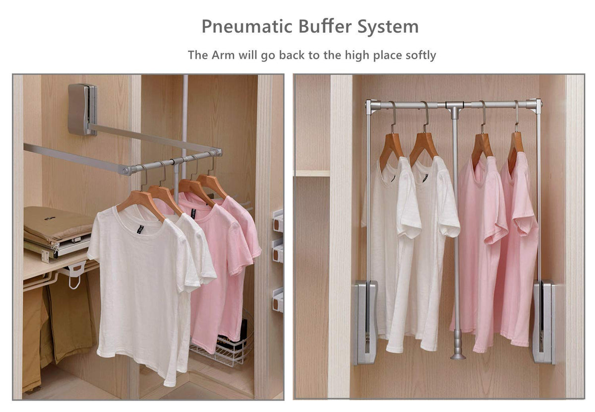 Nisorpa Pull Down Clothes Rail Adjustable 890-1210mm Wardrobe Lift Large Extendable Cloth Hanger Soft Return Storage System with Aluminium Rod Space