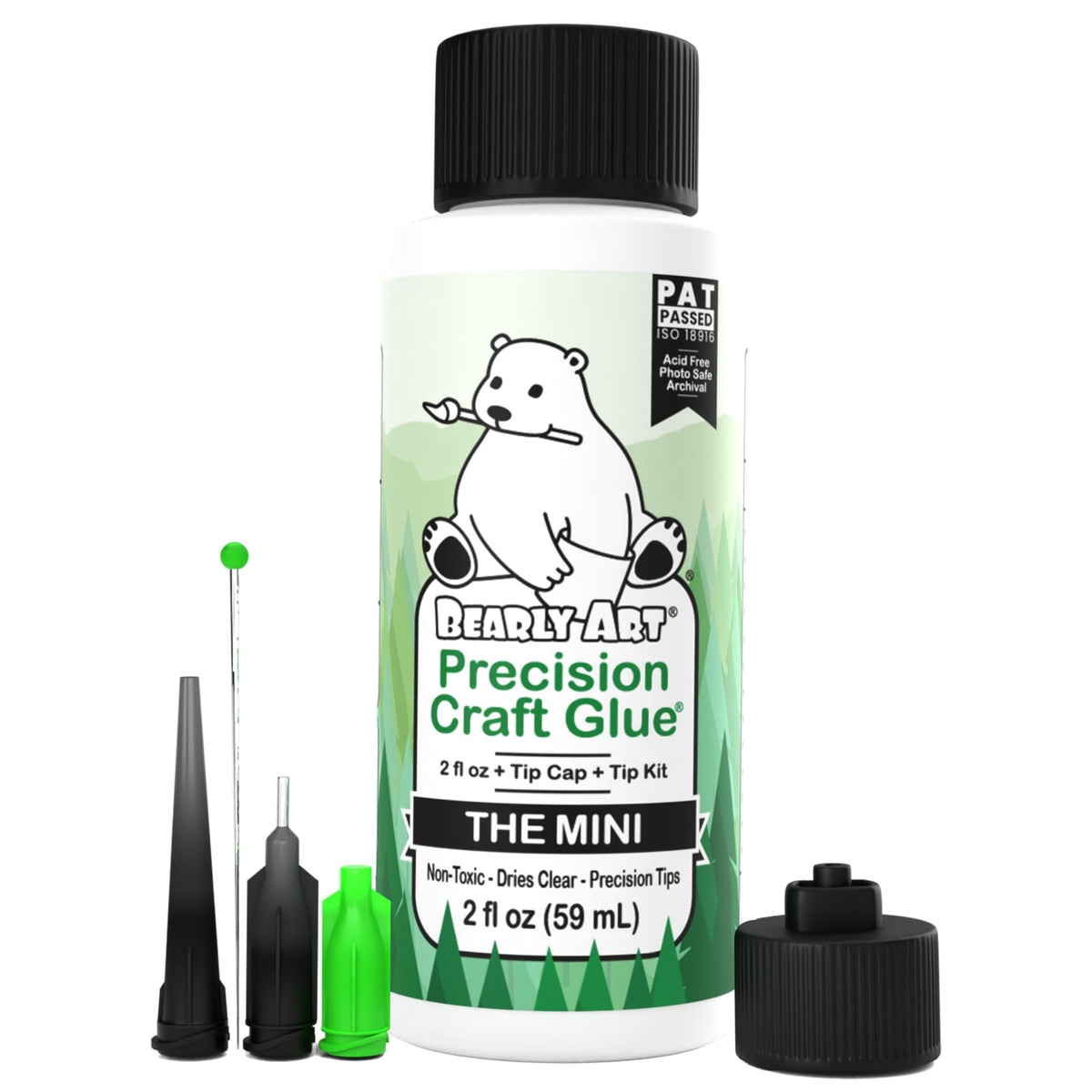 Bearly Art Precision Craft Glue - The Mini - 2fl oz with Tip Kit - Acid Free Archival - Strong Hold Adhesive - Ideal for Fine Paper Crafting