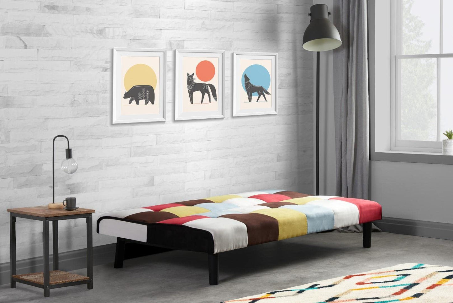 Birlea Multi Coloured Sofa Bed Rainbow 3 Seater Settee Fabric Scandinavian Retro