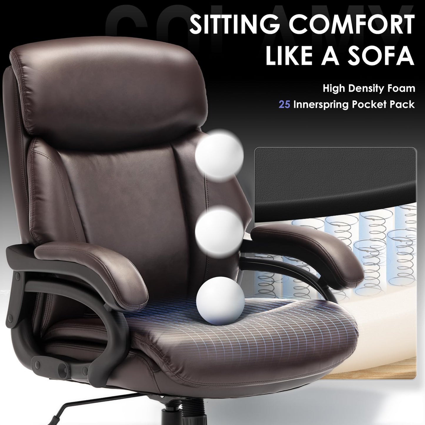COLAMY Big and Tall Office Chair 400lbs, PU Leather Executive Office Chair for Heavy People