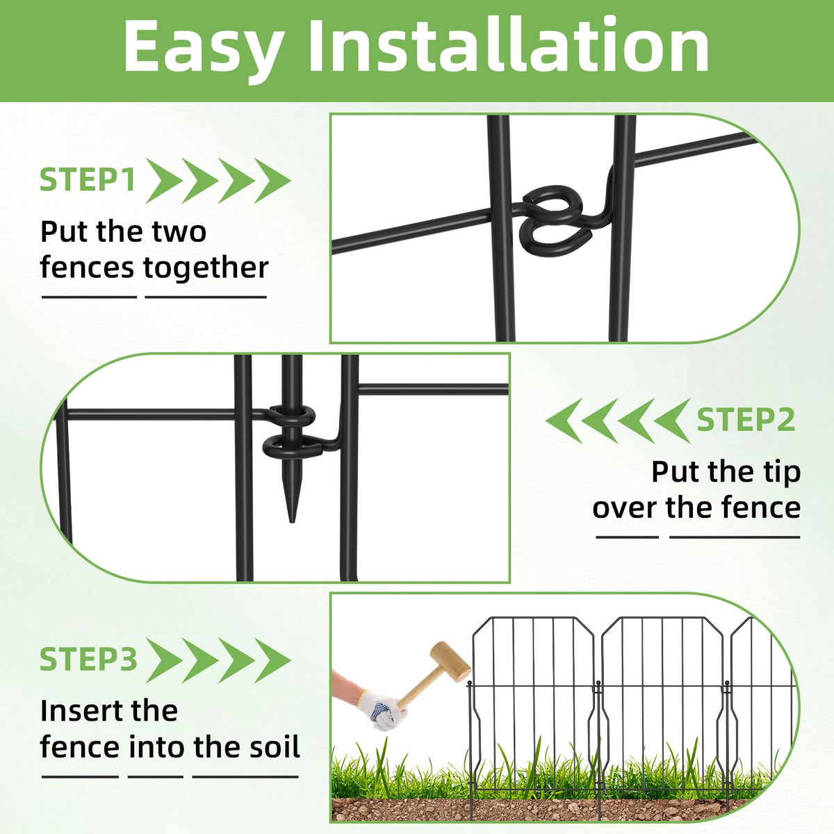 WELDUN Metal Garden Fence, Total 590CM(L) ? 41CM(H), 19 Pack Small Fencing for Dogs, Decorative Fences Garden Flower Bed and Animal Barrier, for