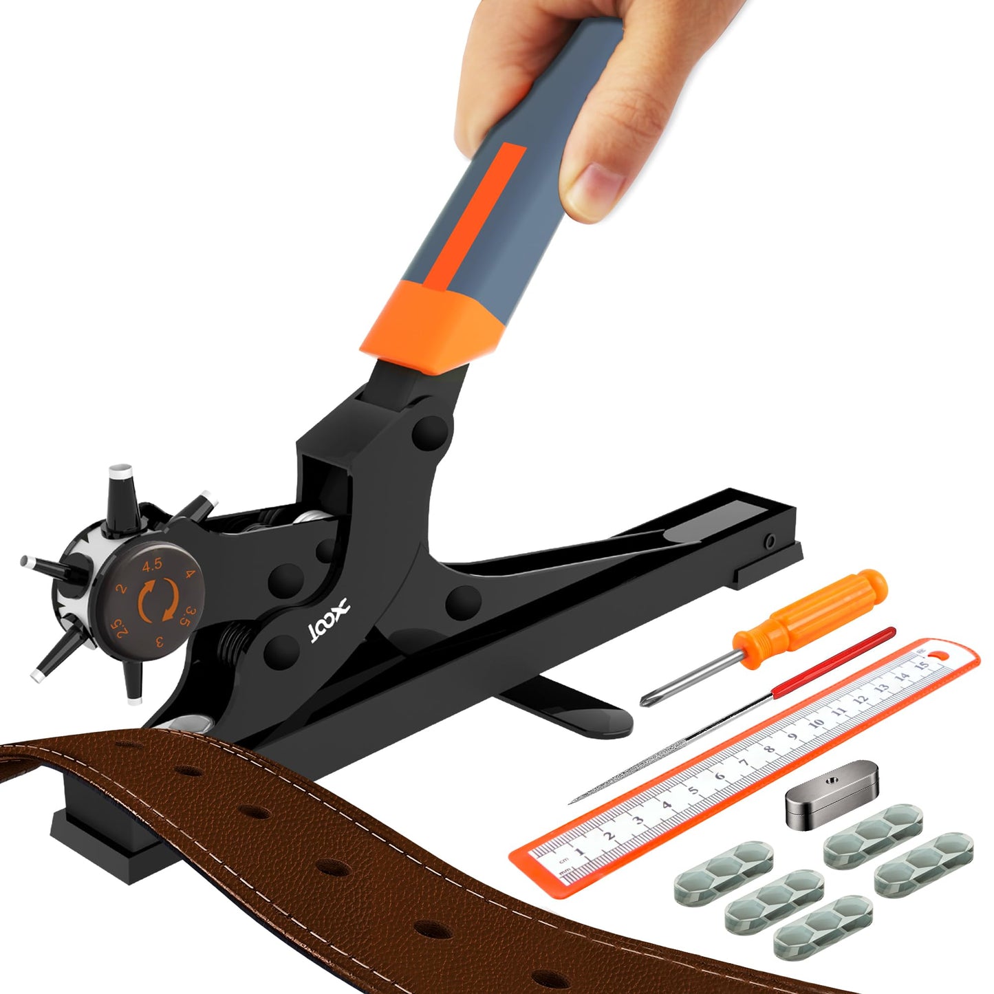 XOOL Revolving Punch Plier Kit, Leather Hole Punch Set for Belts, Watch Bands, Straps, Dog Collars, Saddles, Shoes, Fabric, DIY Home or Craft
