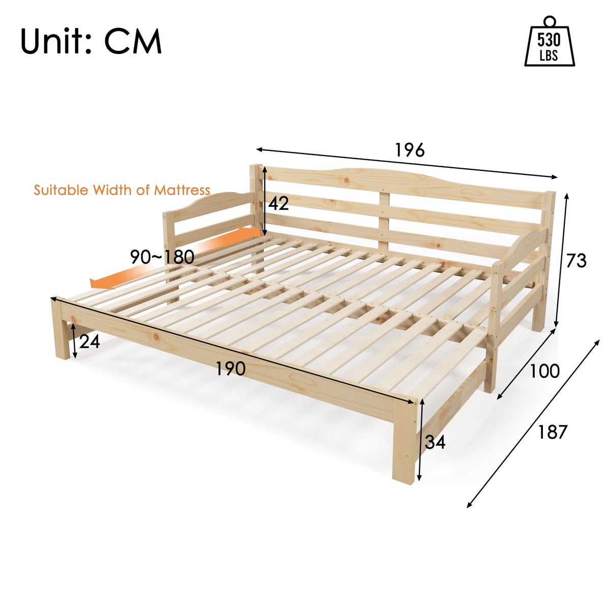 Merax Daybed,Cabin Bed,SIngle Guest Bed Sofa Bed,Versatile Daybed with Pull-Out Trundle - Perfect for Living Room and Bedroom