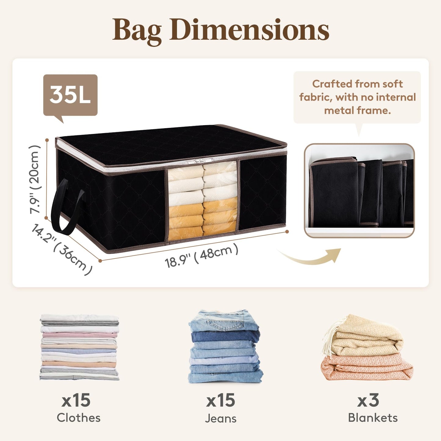 Lifewit 35L Clothes Storage Bags with Clear Window, Foldable Underbed Clothes Covers, Organisers for Clothing, Bedding, Sweaters Protection, 6 Pack