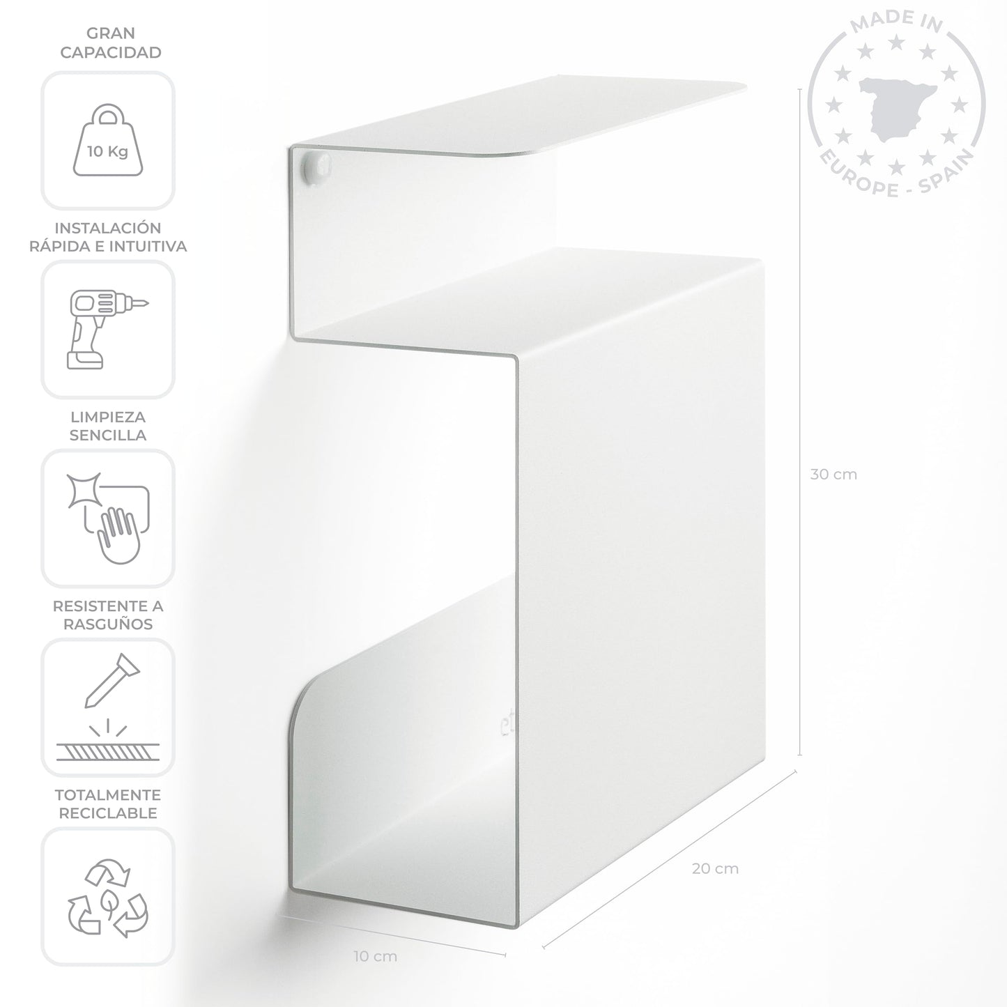 etterr | Set of 2 Bedside Tables | 100% Steel | Made in Europe | Table for Bedroom | White Bedside Table | Floating Narrow Bedside Table