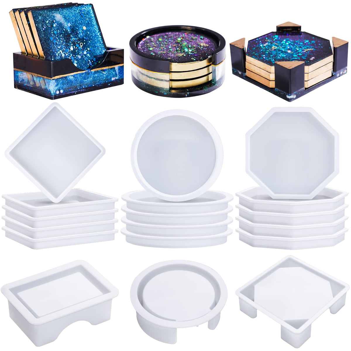 LET'S RESIN 18 Pcs Coaster Resin Moulds Silicone, Coaster Moulds for Epoxy Resin, DIY Art Craft Cup Mats