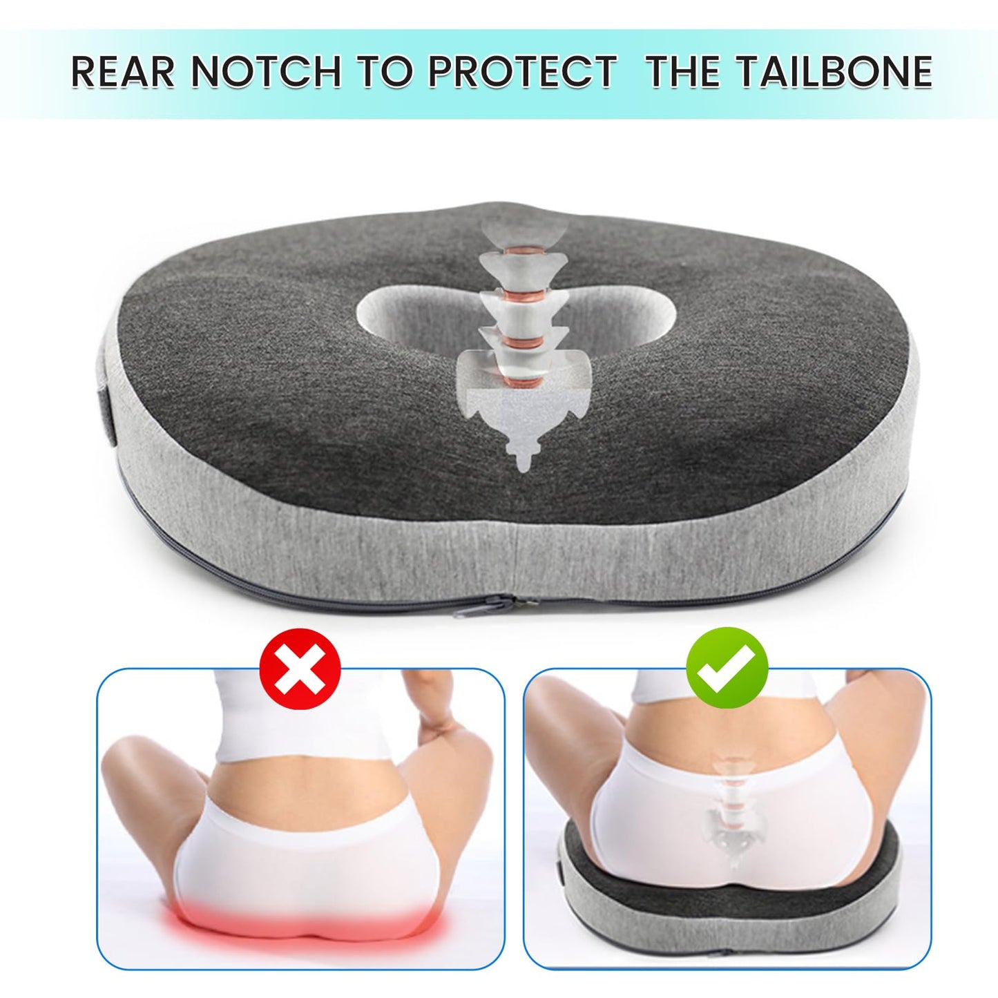 Yuehuamech Donut Pillow Chair Seat Cushion Memory Foam Orthopedic Pillow Hemorrhoid Pillow Coccyx Pad Donut Cushion for Car Seat Office Chair