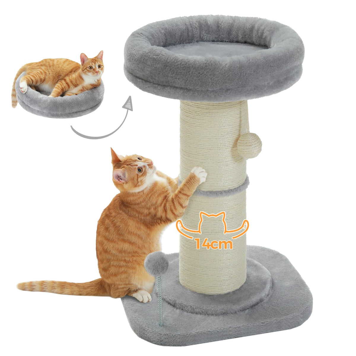 PAWZ Road Cat Scratching Post, Tall Cat Scratcher for Indoor Cats with Super Thick Scratching Post [Dia=14cm], Removable Fluffy Cat Bed, Cat Scratch