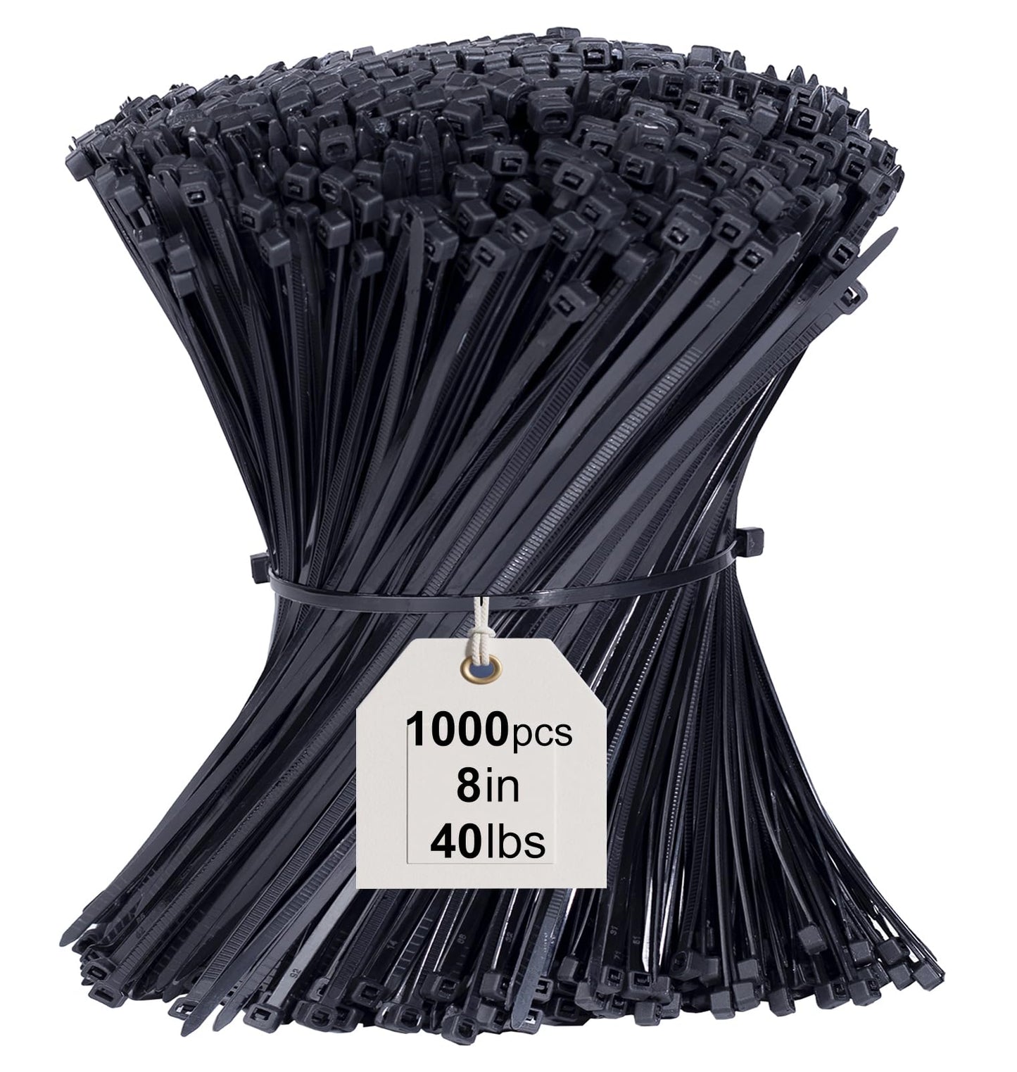 Cable Ties 1000 Pack, 3.6 x 200mm Black Zip Ties 8 inch, 40lbs Tensile Strength with UV Resistant, Tie Wraps Nylon Plastic Ties Self Locking Large