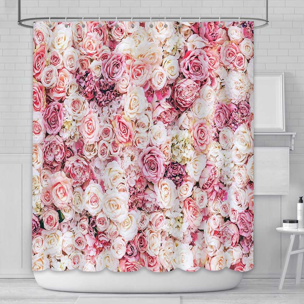 AIBIIN Elegant Floral Shower Curtain Premium Heavy-Duty Polyester Waterproof Bathroom Decor for Women Hotel Style with 12 Hooks 180x180cm