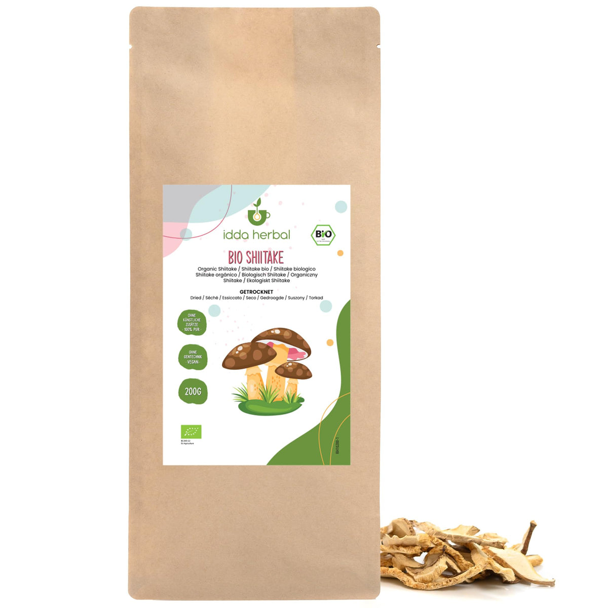 IDDA Herbal Organic Shiitake Mushrooms 200g 7.1 oz, Dried Mushrooms Shiitake for Cooking