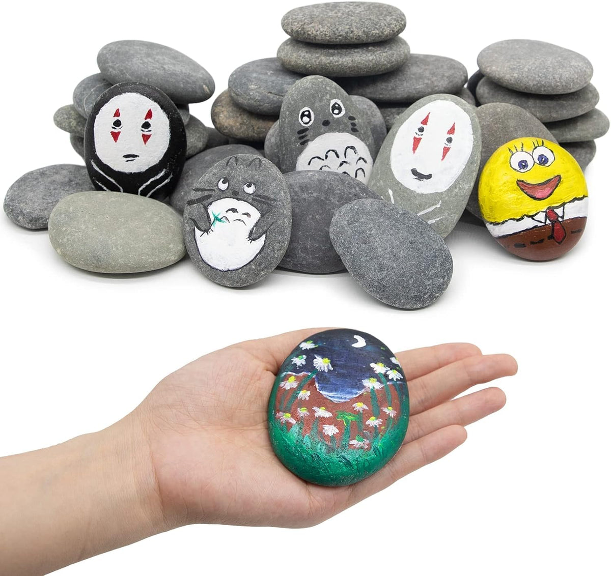 KAHEIGN 20Pcs Painting Rocks, 1.9KG 5-8cm Flat Painting Pebbles Natural Smooth Stones Large Paintings River Rocks for DIY Craft School Kindness Paint