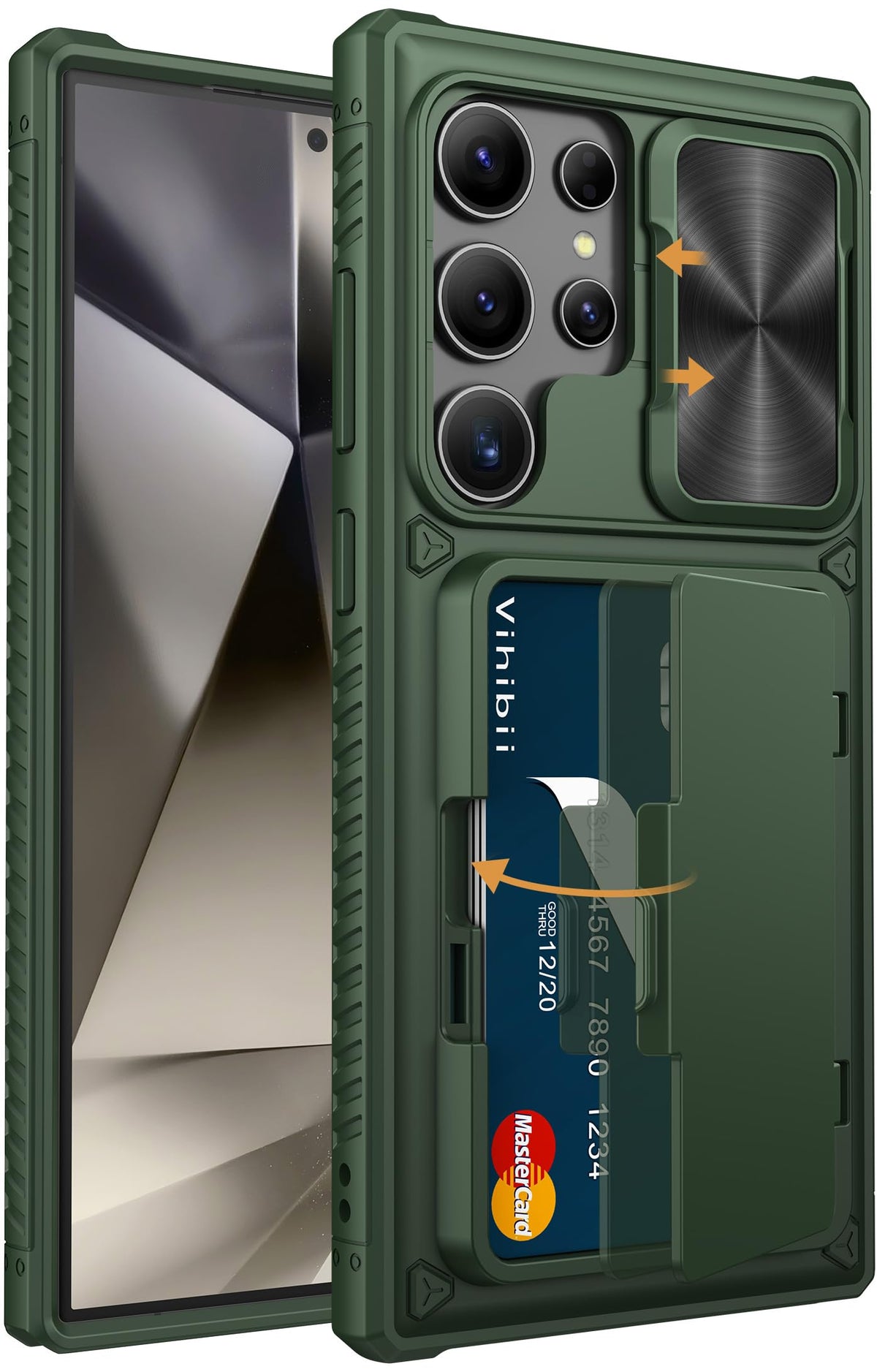 Vihibii for Samsung Galaxy S24 Ultra Wallet Case with Card Holder (4 Cards) & Slide Lens Cover & Kickstand & Raised Edge Protect Screen, Shockproof