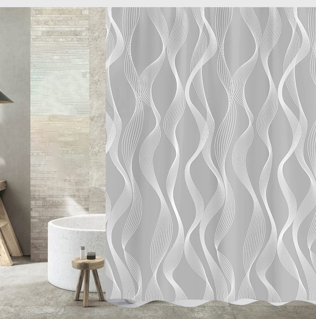 Tennove Shower Curtain 180 x 200cm Mildew Resistant Geometric Thick Polyester Fabric Bathroom Shower Curtain Waterproof Washable Bath Curtain with