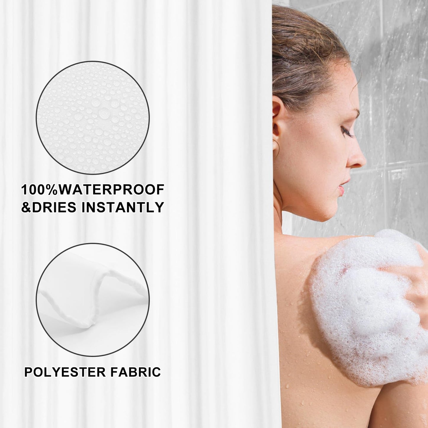 LUKDUNG 180 x 220 cm Polyester Textile Shower Curtain Anti-Mould for Bathroom, Curtain for Bathtub Shower Made of Fabric Waterproof Washable Shower