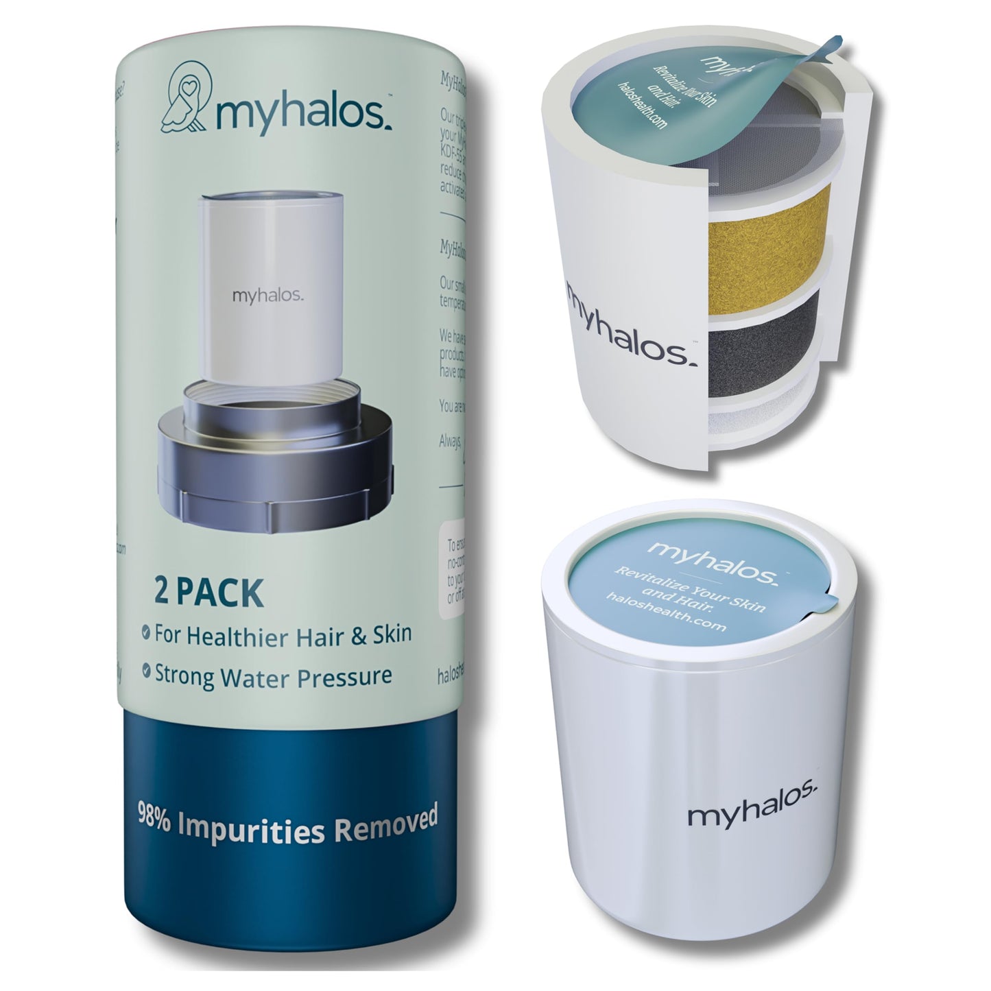 MyHalos? Fixed Shower Filter Cartridge Replacement ? Professional Home and Travel Shower Filter Refill for Hard Water, Chlorine & Heavy Metal Removal