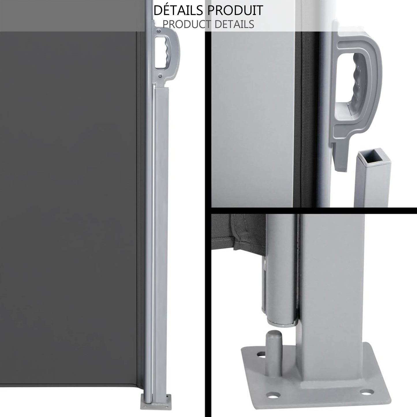 VOUNOT? Side Awning Retractable, Outdoor Privacy Screen for Garden, Balcony, Terrace, 160 x 300 cm, Grey