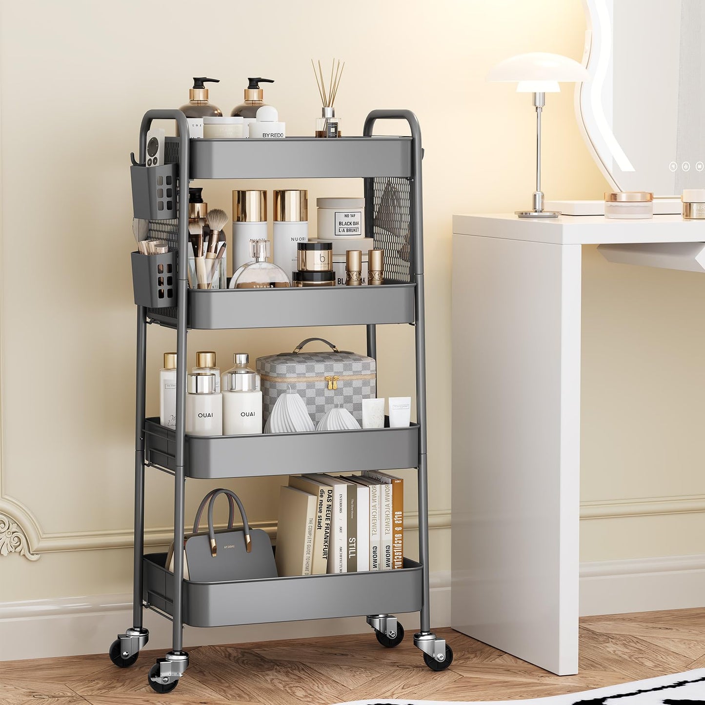 Urackify 4 Tier Storage Trolley on Wheels, Grey