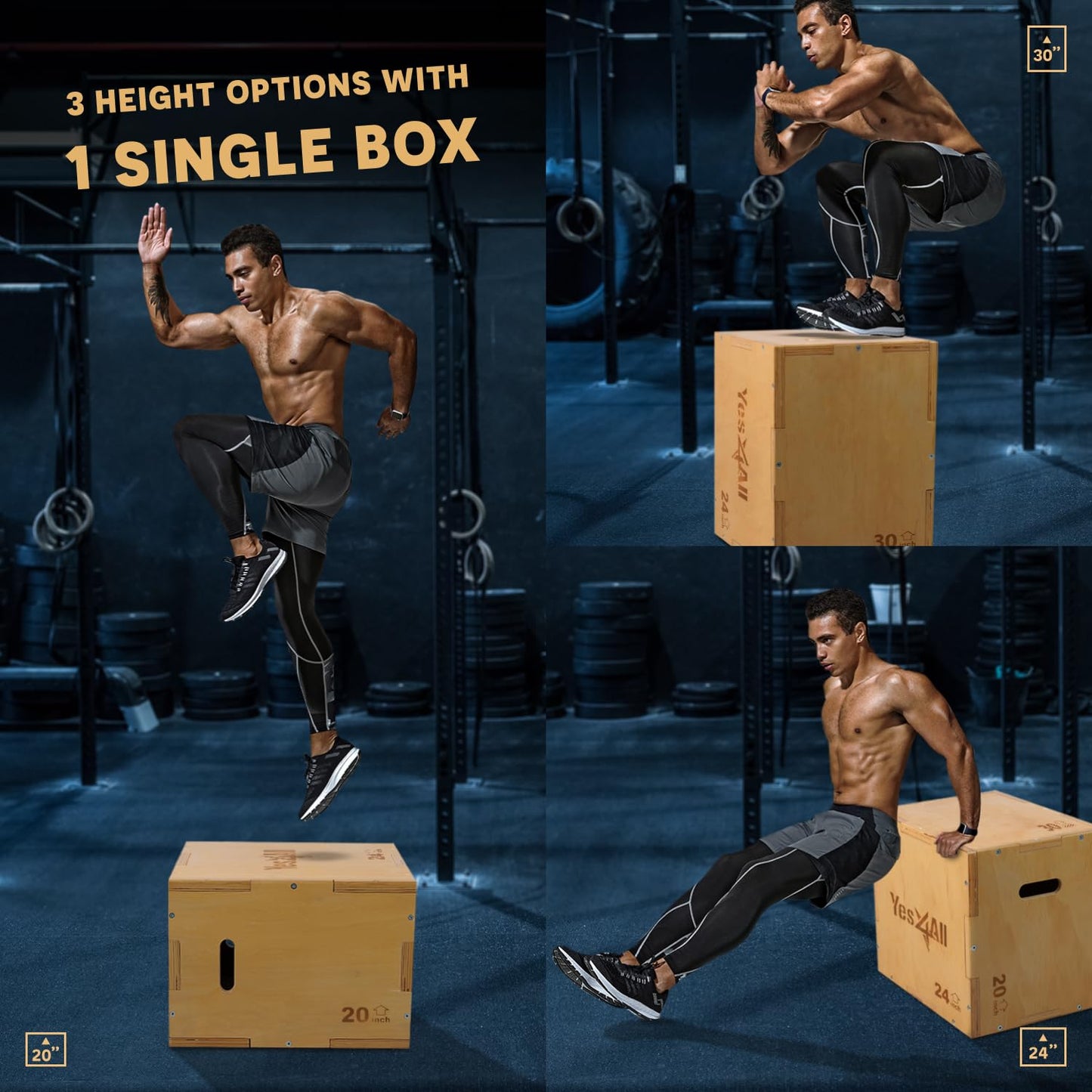 Yes4All Jumping Trainers Plyx Yes4All Wood Plyo Box Wooden Plyo Box for Exercise CrossFit Training MMA Plyometric Agility 3, A. Wood Basic, 40.6 x