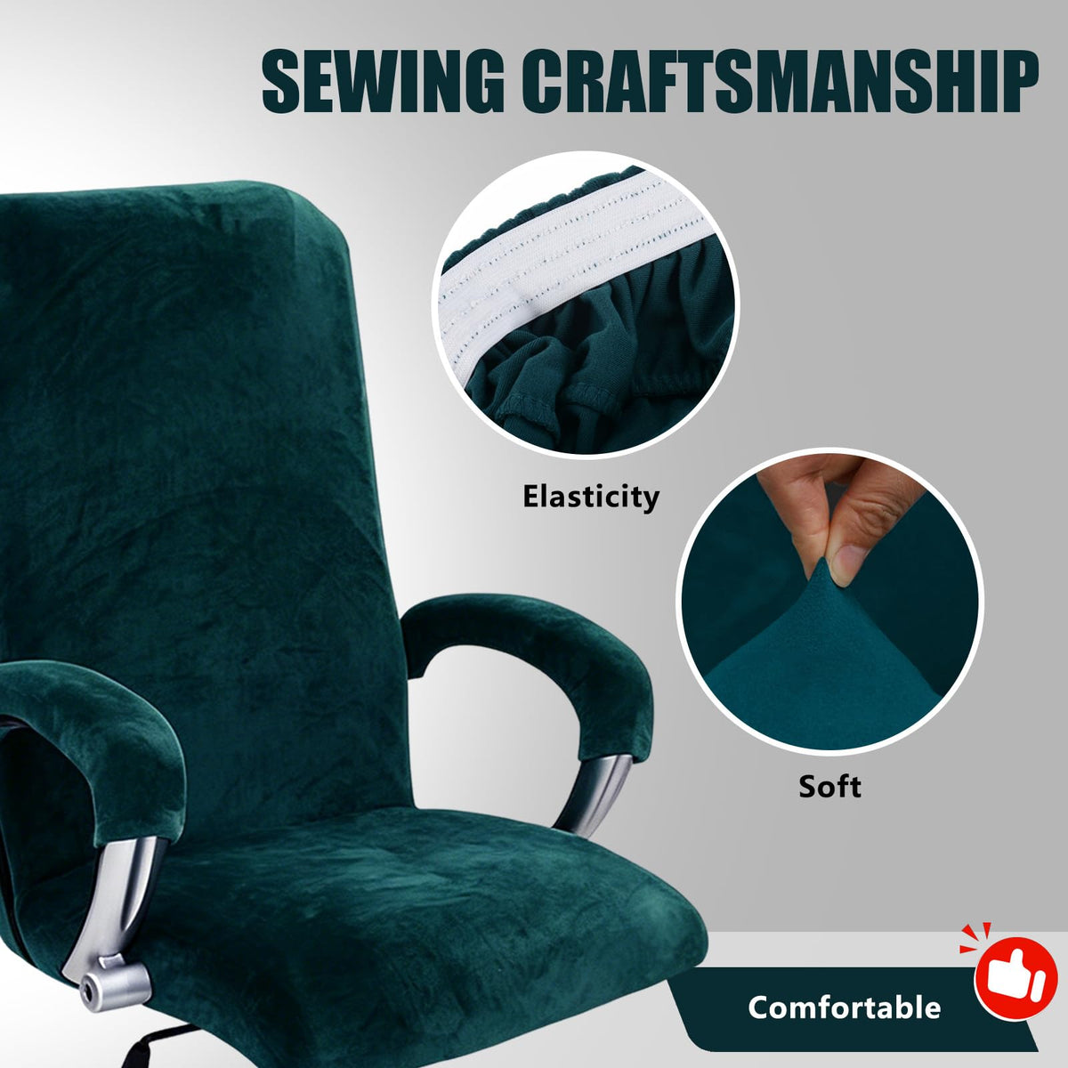 Set of 3 High Back Office Chair Cover, Stretch Polyester Velvet Computer Desk Chair Slipcover with 2 Armrest Covers