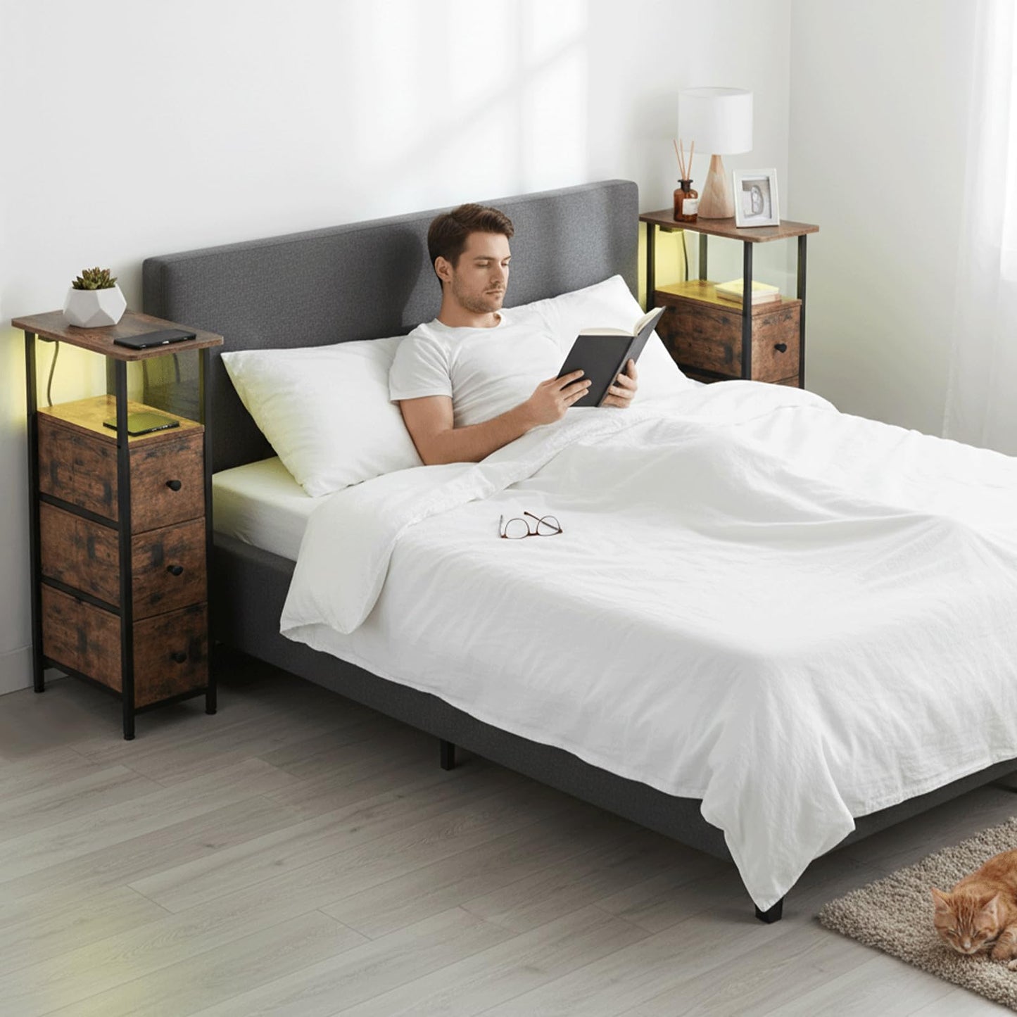 LOAKEKEL Narrow Bedside Table Set of 2, Slim Side Table for Bedroom