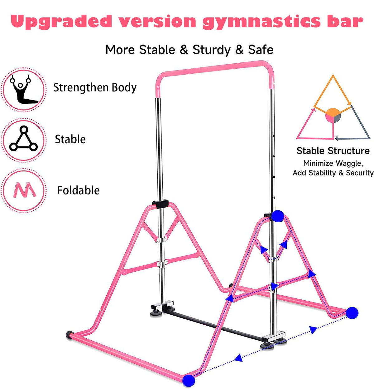 FCOUMY Gymnastics Bar for Kids, Junior Training Kip Horizontal Bar Gymnastics Equipment for Home, Adjustable Telescopic Height Folding Horizontal Bar