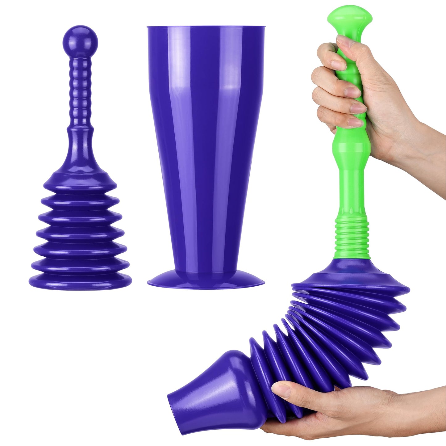 Luigi's Sink and Toilet Plunger Bundle - Unblockers for Toilets Sinks & Drains w Large Bellows - Powerful & Flexible Blockage Remover - Bathrooms,