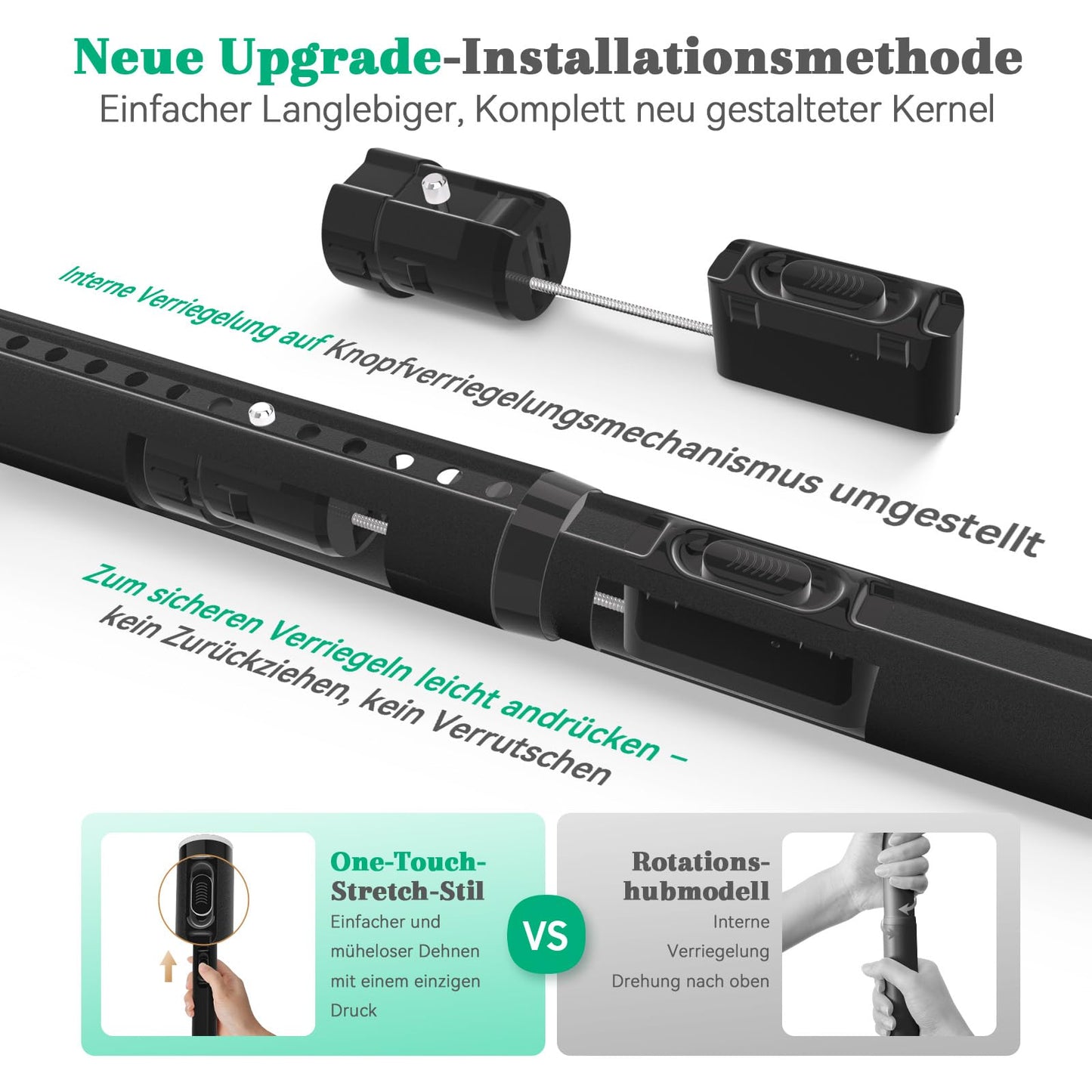 VECTO No Drill Curtain pole 340-430cm Heavy Duty Tension Rod Black 32mm