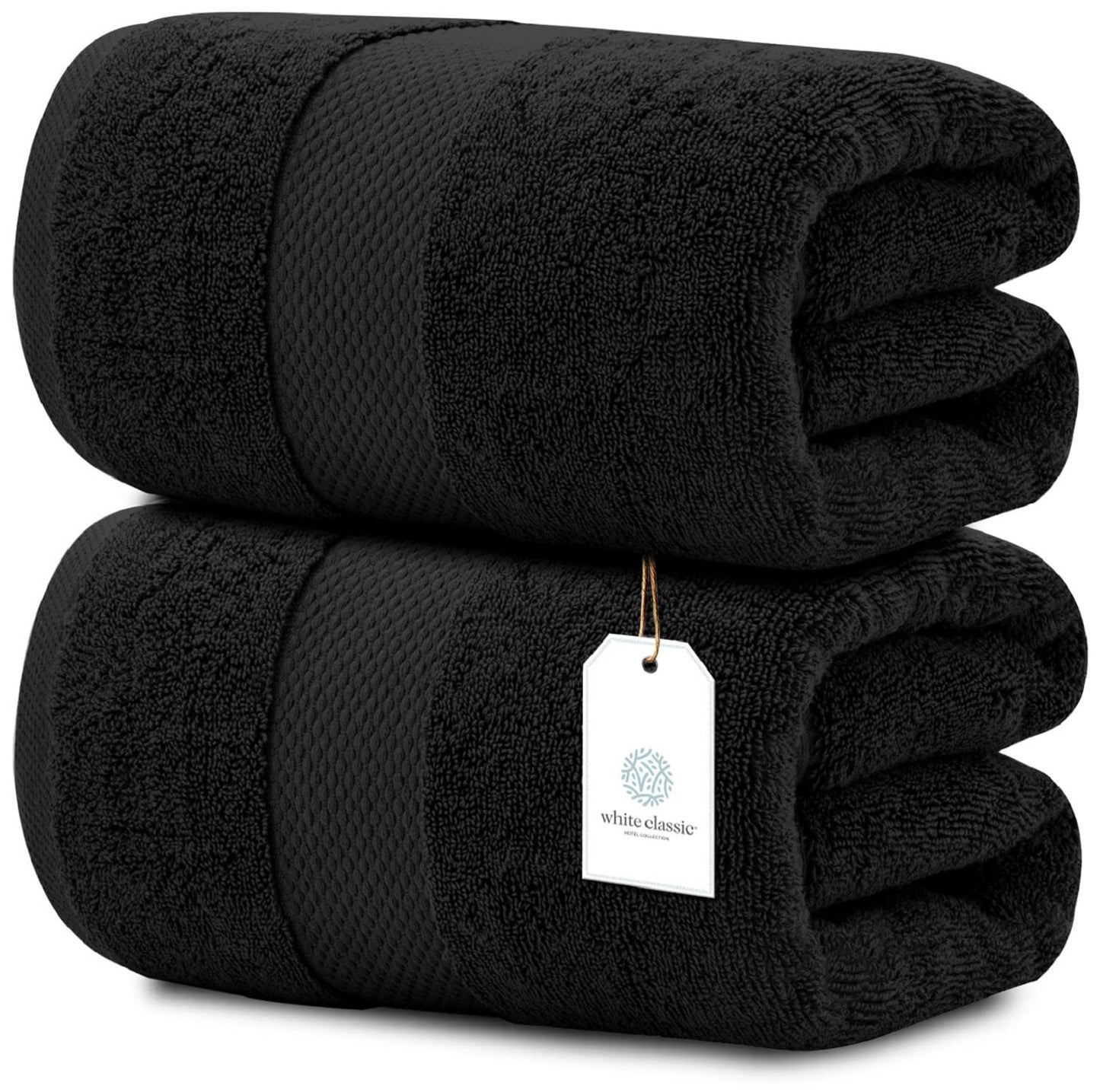 White Classic Luxury Soft Black Bath Sheet Towels - 650 GSM Cotton Luxury Bath Towels Extra Large 98x178 cm, Highly Absorbent and Quick Dry, Hotel