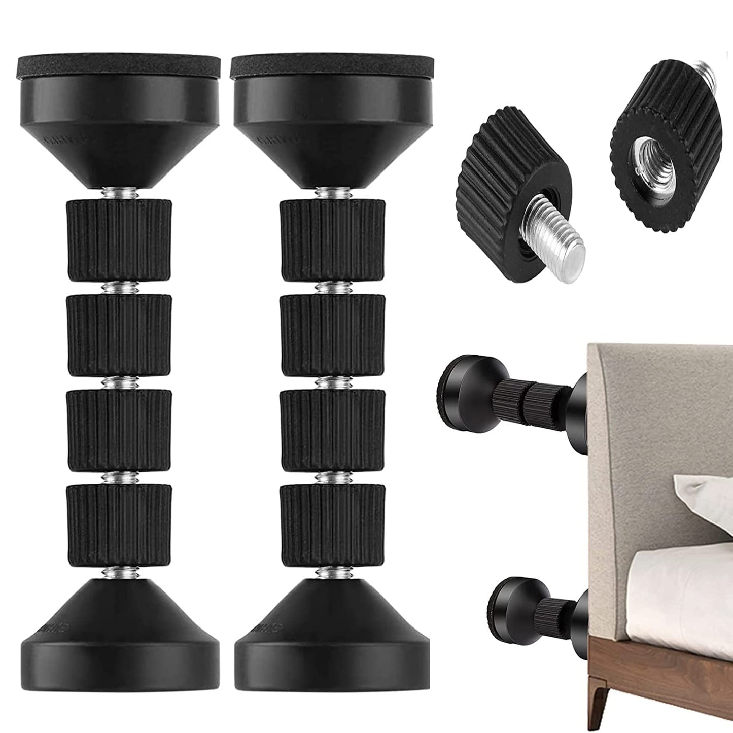 JOOVCC Headboard Stoppers,2Pack Adjustable Threaded Bed Frame Anti-Shake Tool Bed Wall Stopper, Prevent Rocking Headboard Pad